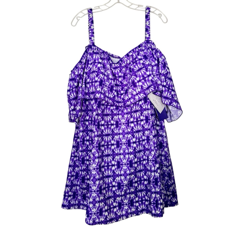 fit 4 ur D's & E's swim dress suit plus tie dye purple one piece swimsuit - Picture 3 of 8